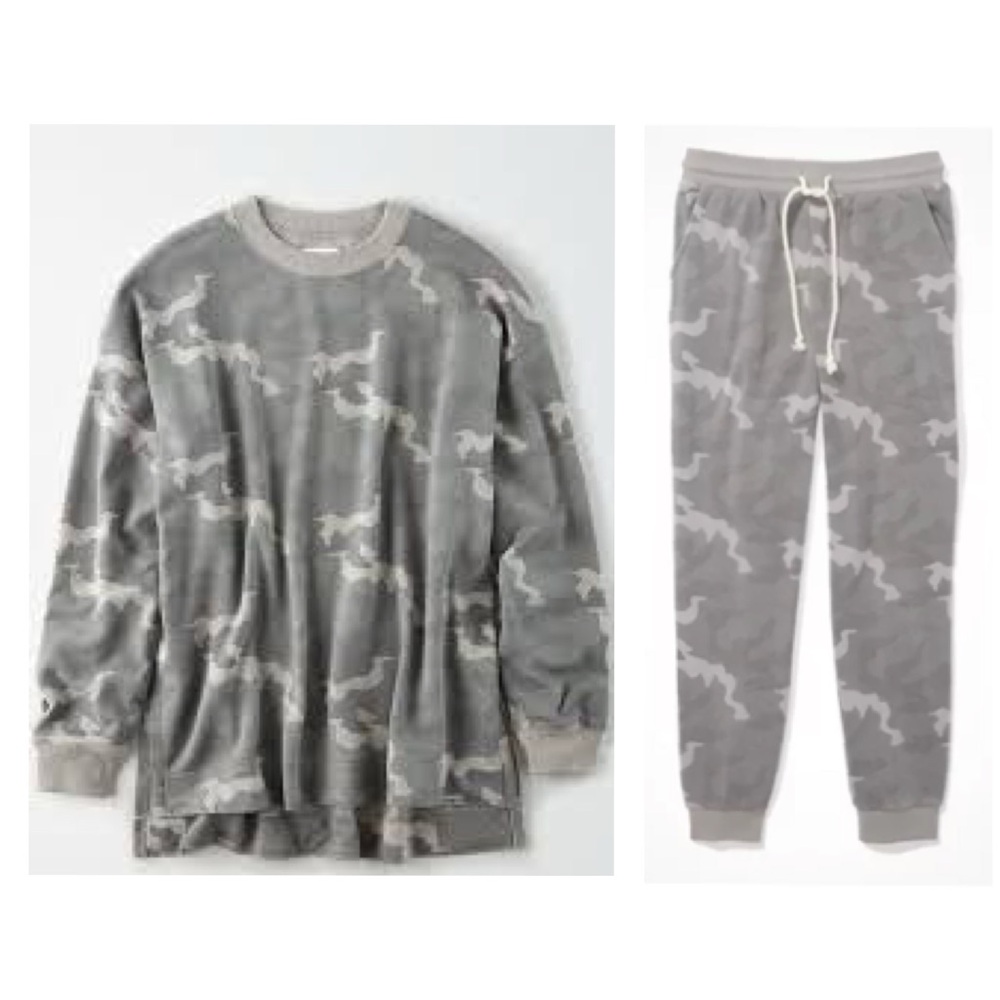 Matching American Eagle Camo Sweatshirt and Sweatpants Set